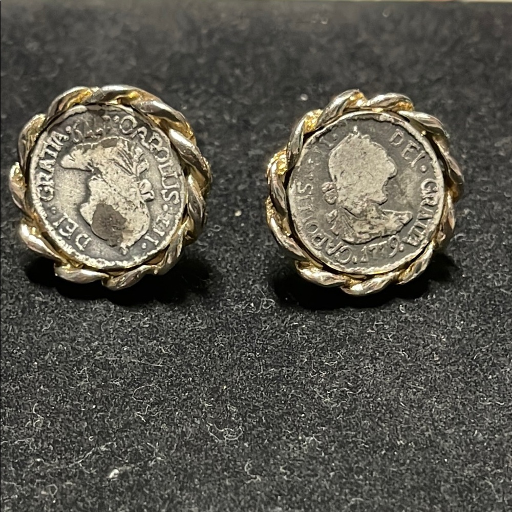 Vintage Coin Earrings with Gold Accents